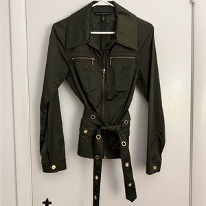 White House Black Market Dark Green Utility Jacket with Gold Details